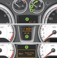 A. Contact mis, l’aiguille doit indiquer le niveau de carburant restant.