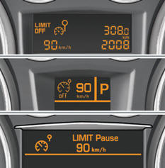 Le mode régulateur ou limiteur de vitesse apparaît dans le combiné quand celui-ci