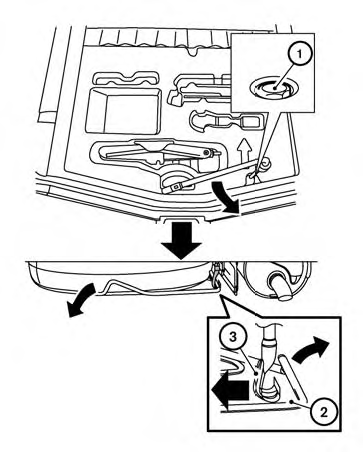 Retrait de la roue de secours et des outils du coffre